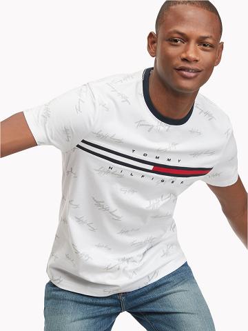 Férfi Tommy Hilfiger Essential script logo Póló Fehér | HU 816EBC